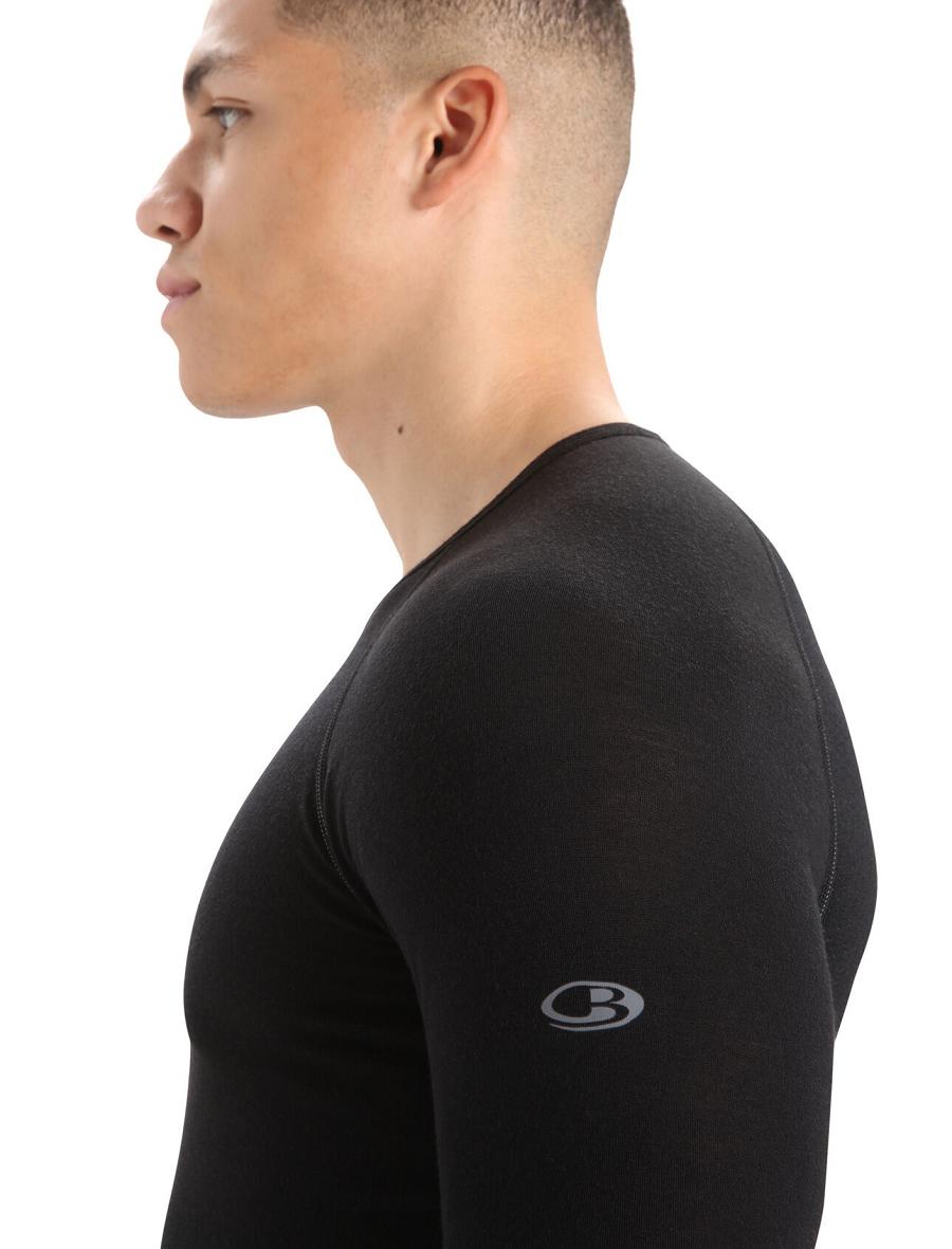 Black Men's Icebreaker BodyfitZone™ Merino 150 Zone Long Sleeve Crewe Thermal Top Base Layers | USA 1363TCEV